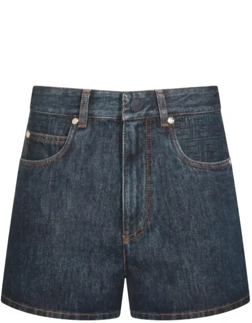 Flared Denim Shorts With Quilted Motif