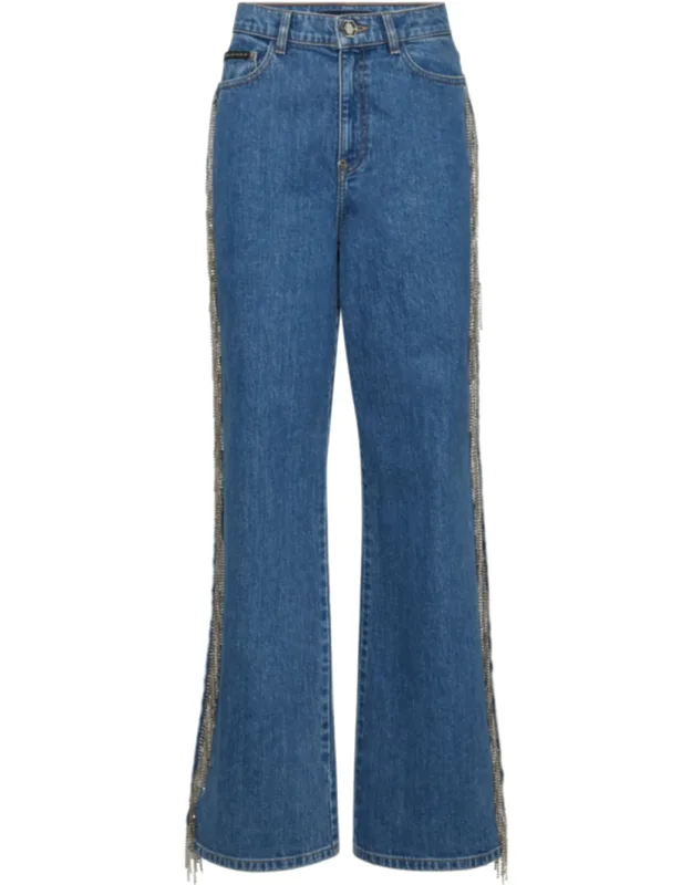 Skater Fit Jeans With Crystal Fringes