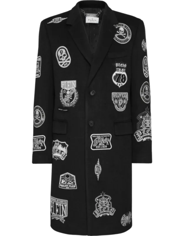 Wool Long Coat With Patches