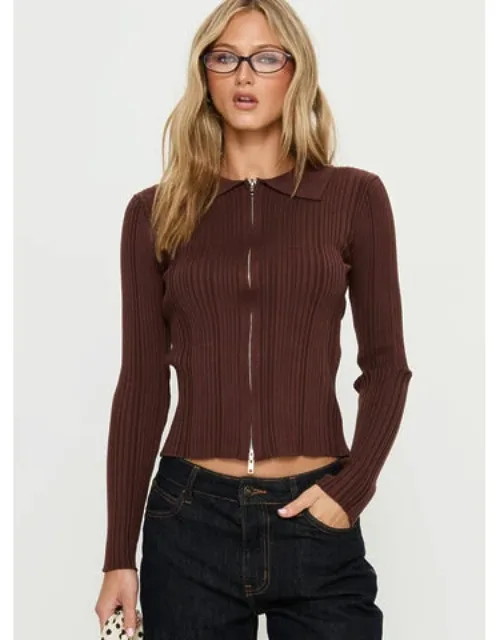 Textured Zip Through Collared Long Sleeve Top