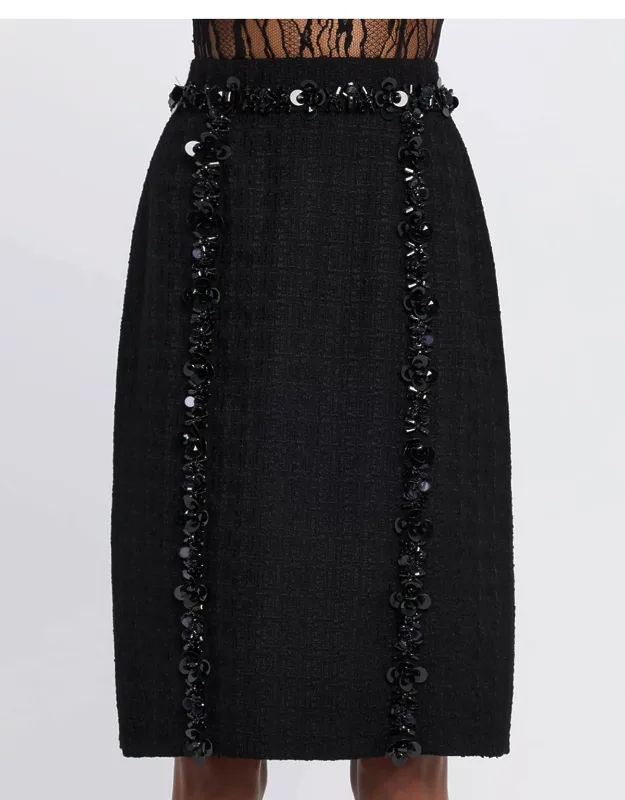 Sequined Stretch Matte Sheath Skirt
