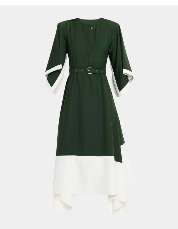 Belted Colorblock Handkerchief Midi Skirt
