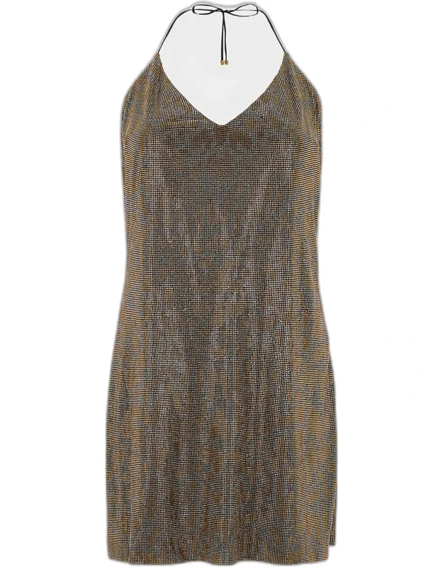 Jaguar Strass Halter Mini Slip Dress
