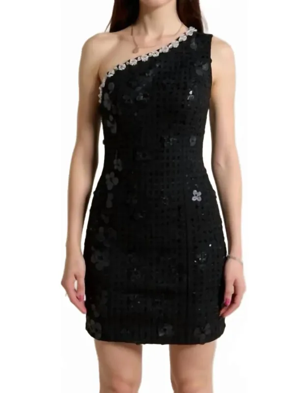 Embellished Tweed One Shoulder Mini Dress