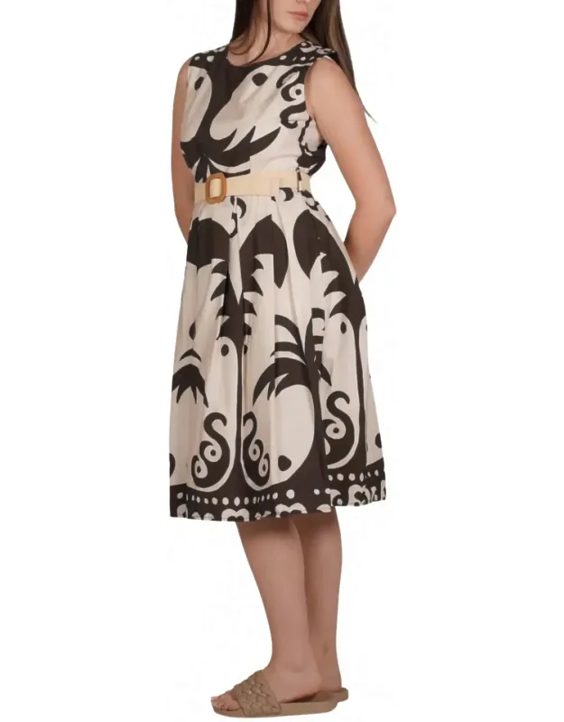 Boat Neck Belted Floral Midi Dress