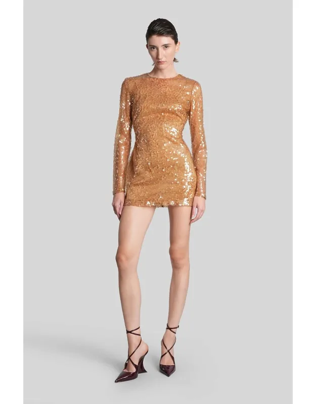 Mini Dress With Round Neck And Long Sleeves