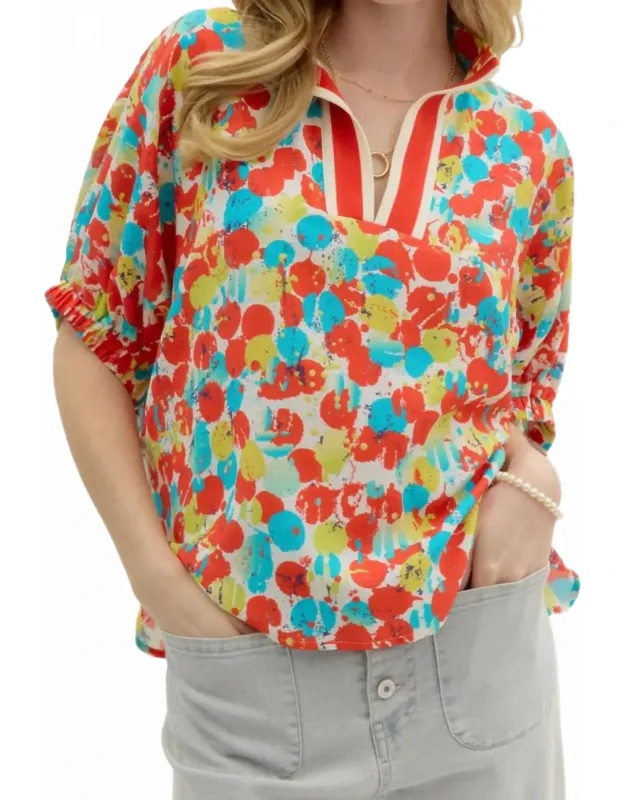 Abstract Print Dolman Sleeve Pullover Top