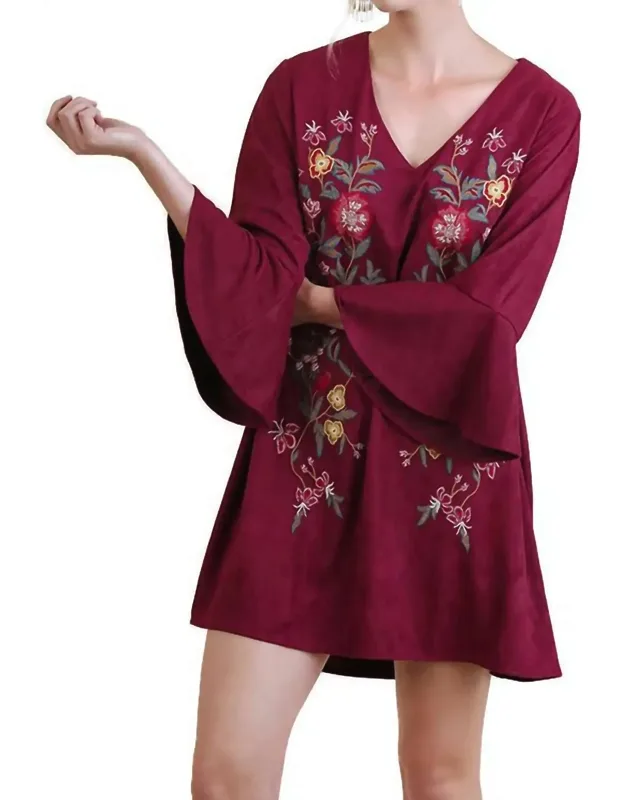 Floral Embroidered Bell Sleeve Dress