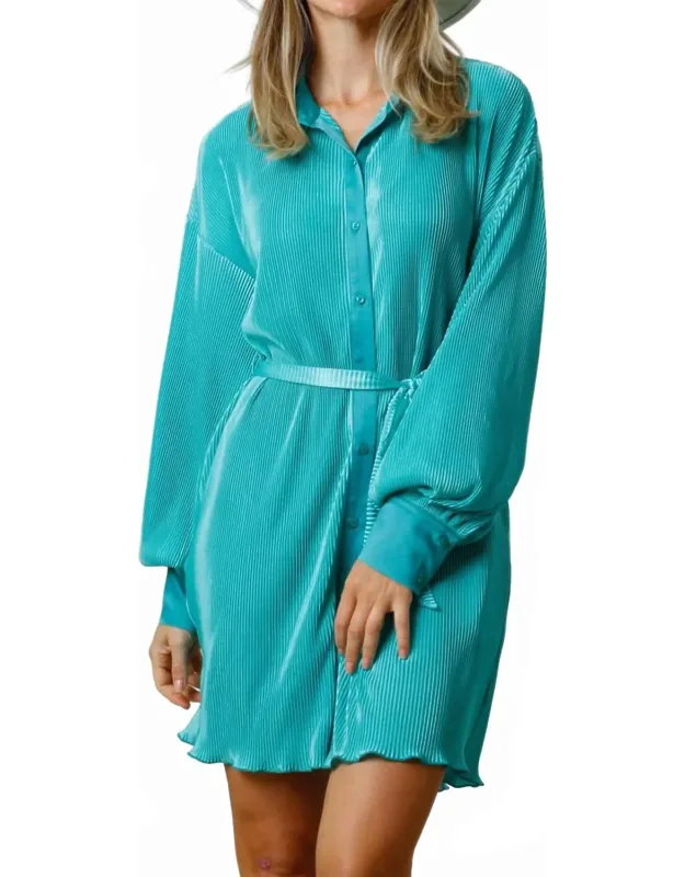 Pleated Tie Waist Mini Dress