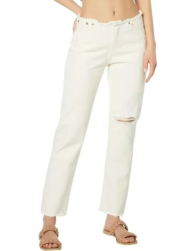 Jeans White Wedgie Straight Leg Ripped Waistband