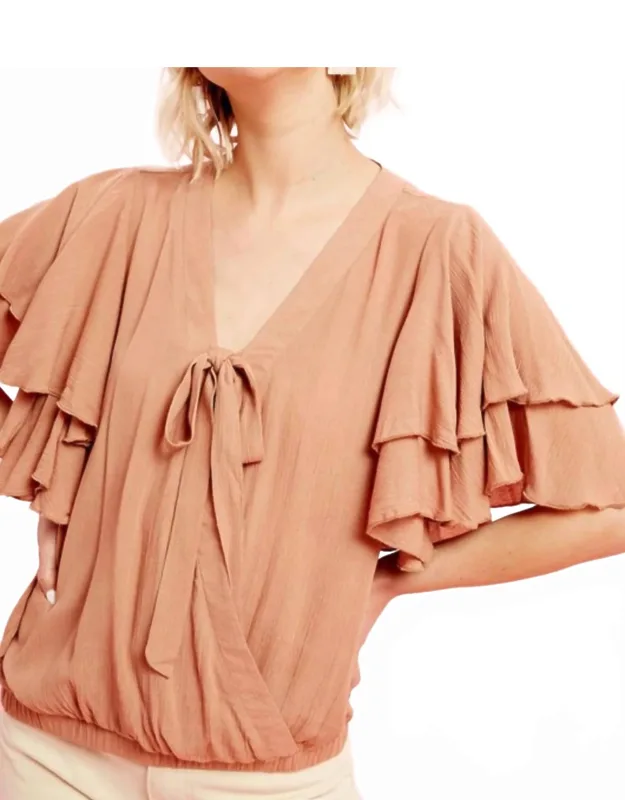 Flutter Sleeve Wrap Blouse