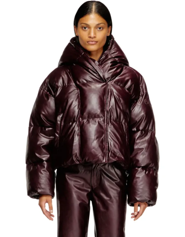 Hooded Puffer Jacket In Coated Fabric