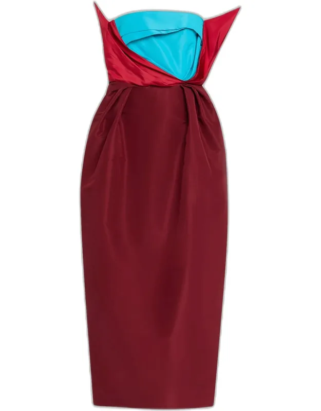 Gathered Colorblock Strapless Maxi Dress