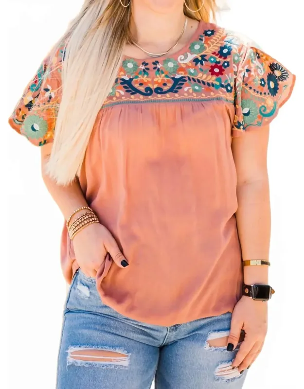 Embroidered Butterfly Sleeve Top