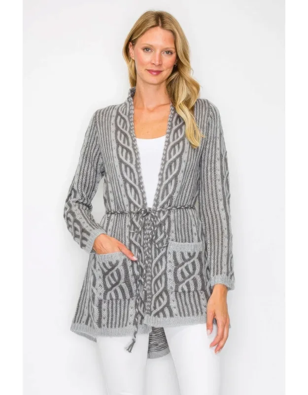 Open Wool Cardigan With Belt And Front Pocket