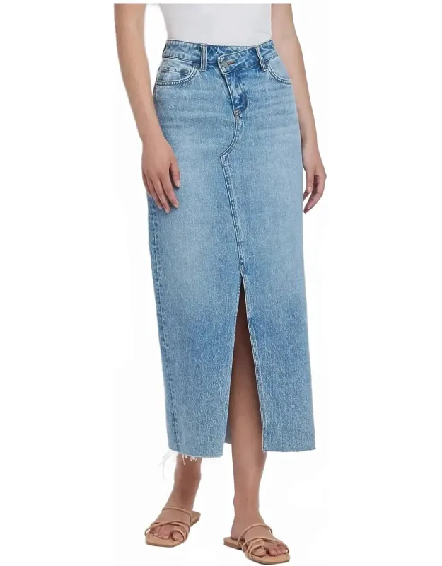 Front Slit Maxi Midi Denim Skirt
