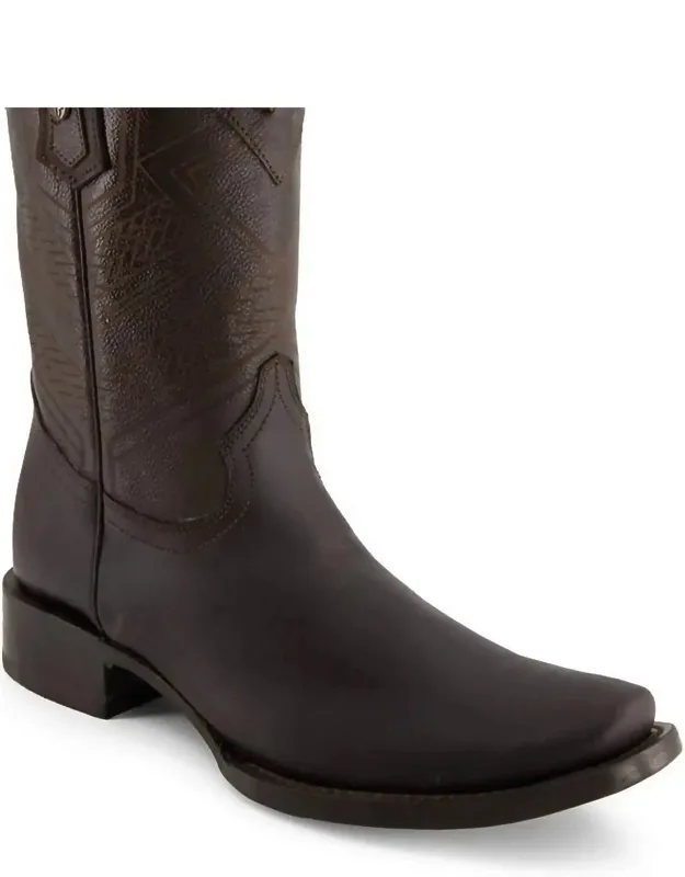 Real Leather Cowboy Boots With Padded Insole And Block Heel
