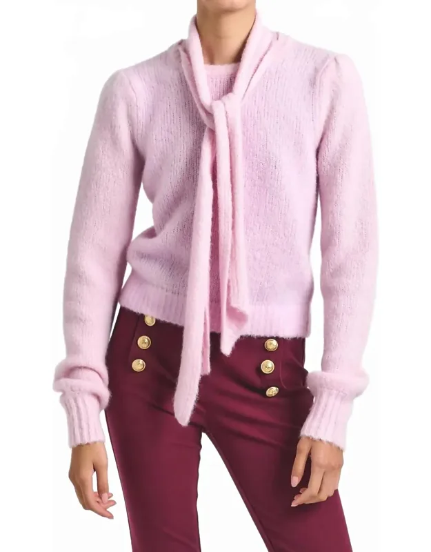 Plush Knit Tie Neck Sweater