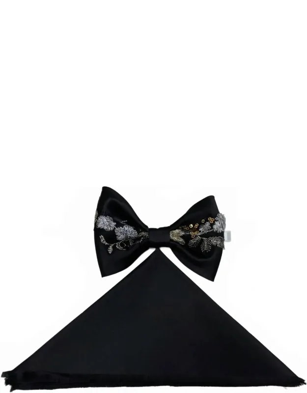 Bow Tie And Pocket Piece With Embroidered Pattern