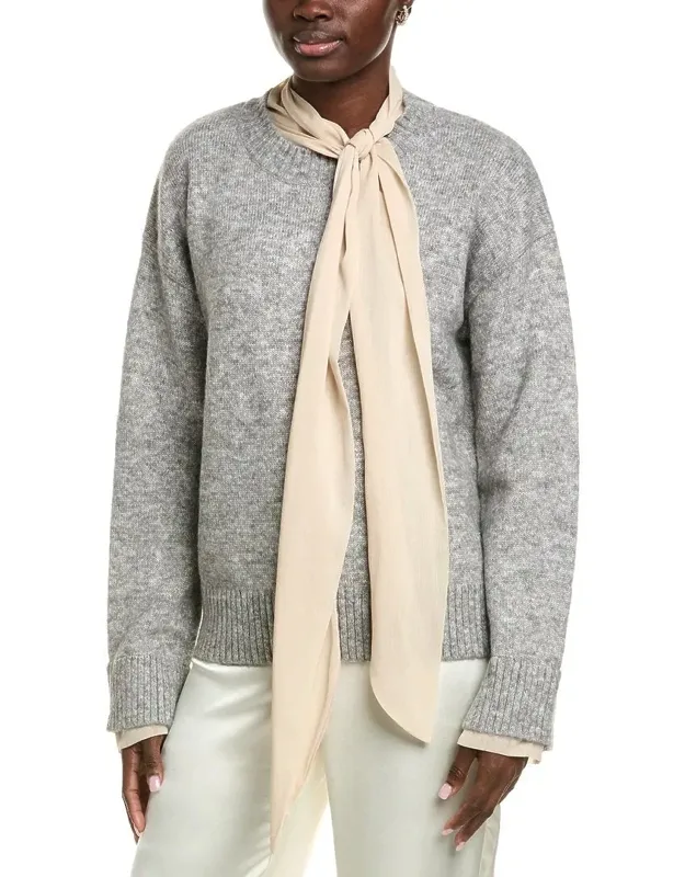 Contrast Neck Tie Sweater