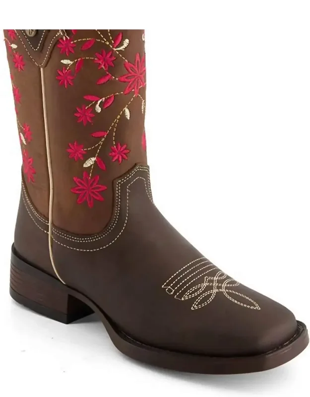 Authentic Leather Flower Embroidered Western Boots