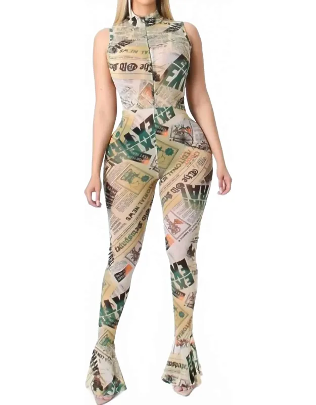 Newspaper Print Jumpsuit