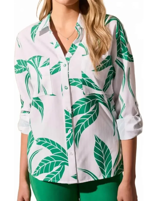 Palm Foliage Rolled Sleeve Campshirt