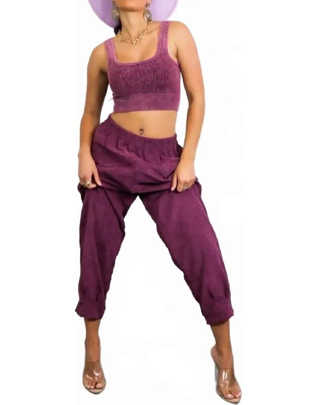 Ribbed Cropped Top & Corduroy Pocket Front Pants Set