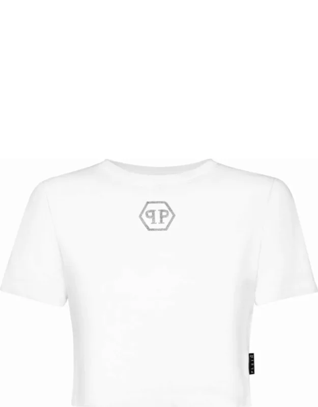 T-shirt With Round Neck And Crystal Hexagon Design