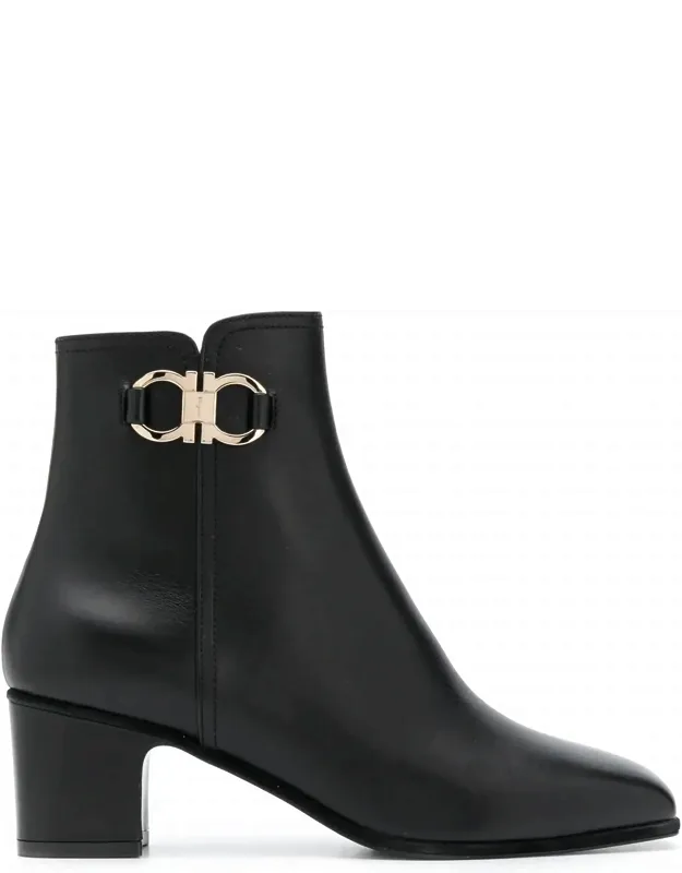 Ankle Boots With Chic Squared Toe And Gancini Plaque