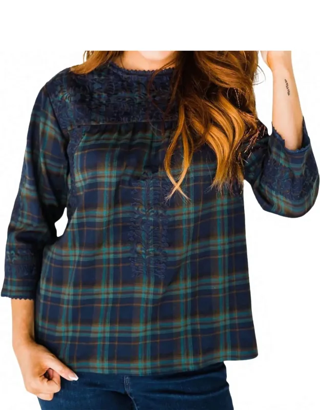 Plaid Embroidered Top