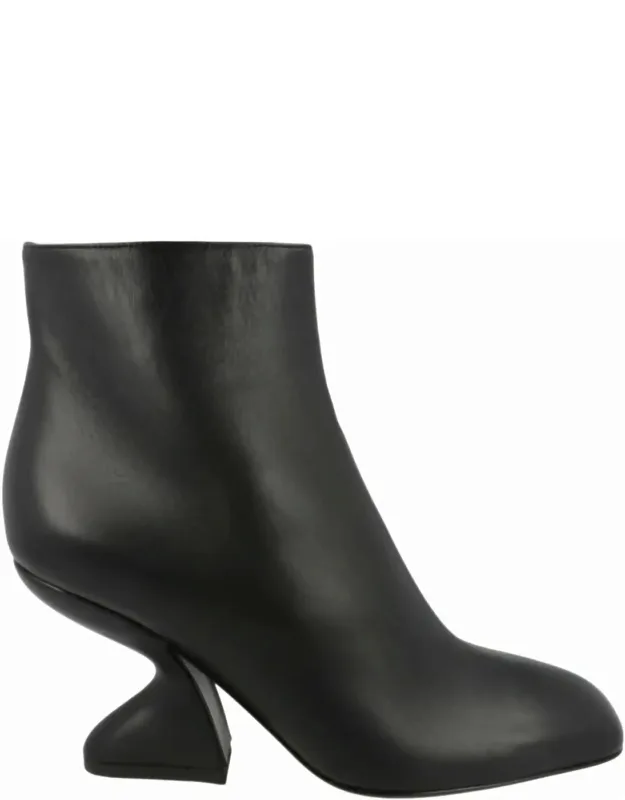 Leather Ankle Boots With High Heel And Squared Toe