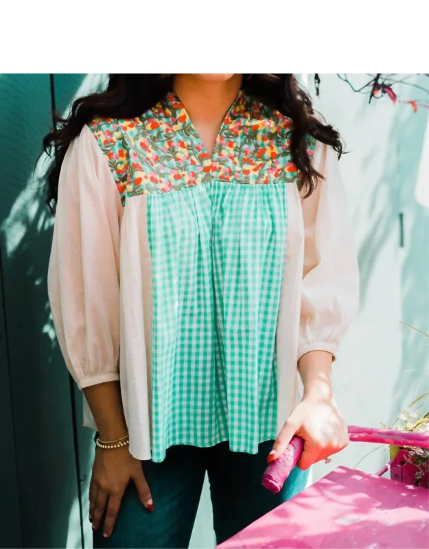 Floral Gingham Embroidered Top
