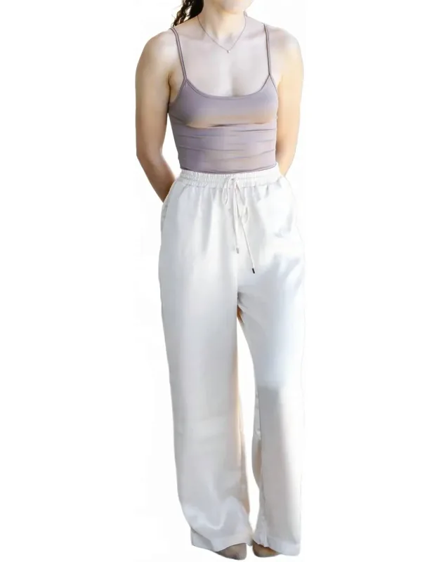 Drawstring Waist Wide Leg Satin Pants