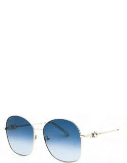 Round Full Rim Sunglasses With Gold Frame And Blue Gradient Lens