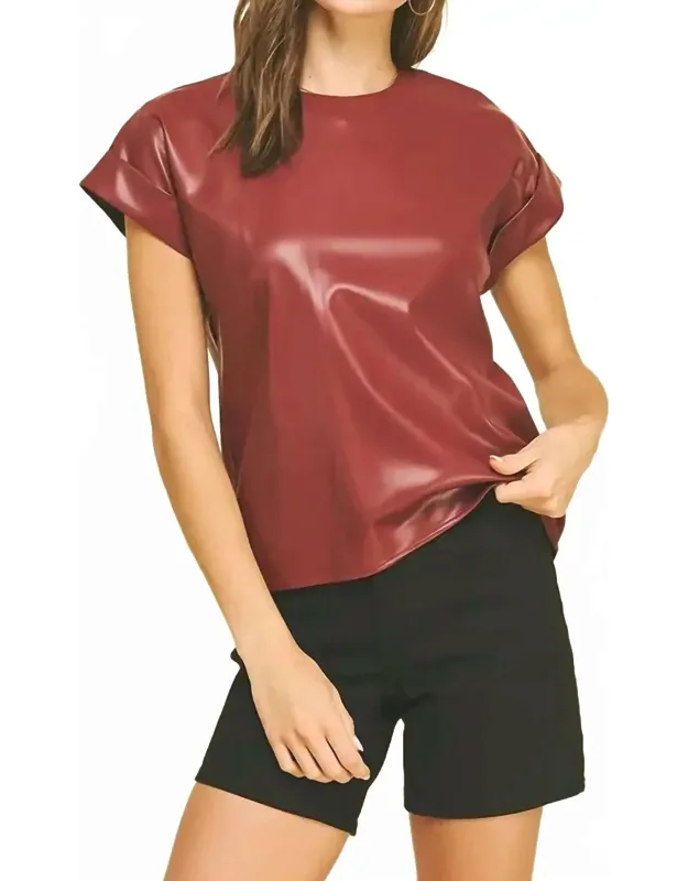 Faux Leather Cap Sleeve Top