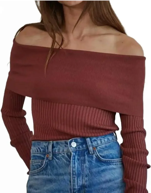 Ribbed Foldover Off Shoulder Sweater