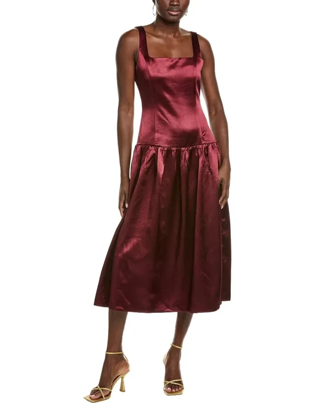 Satin Velvet Drop-waist Midi Dress