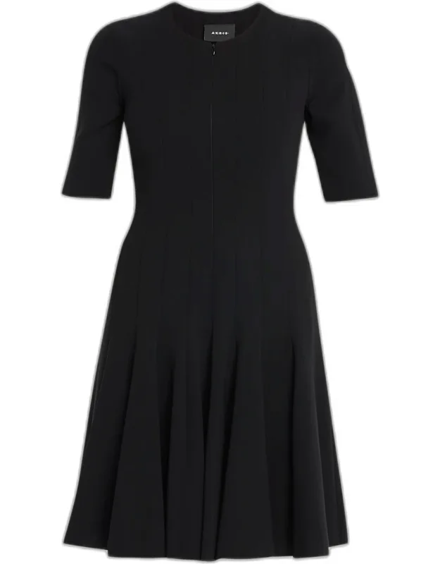 Elbow-sleeve Zip-front Dress