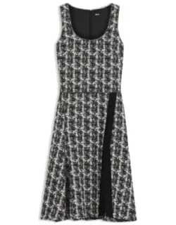 Sleeveless Dress In Patterned Feather Tweed