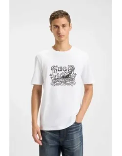 Hugo Logo-artwork T-shirt In Cotton Jersey - White T-shirts, Soft Cotton Jersey