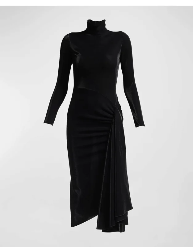 Draped Iridescent Jersey Midi Dress