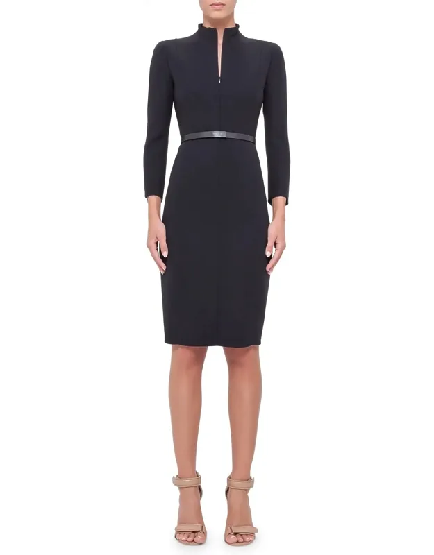 Split-neck Double-face Wool Sheath Dress