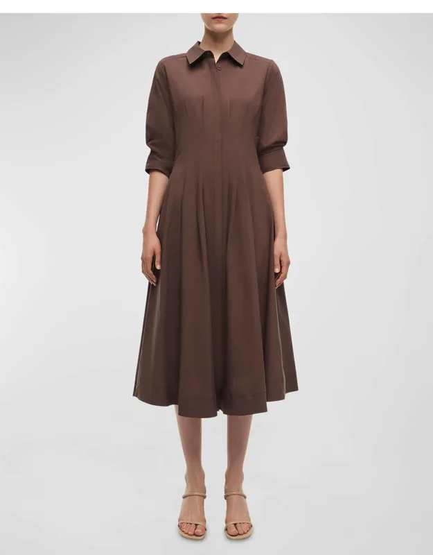Pintuck 3/4-sleeve Midi Shirtdress