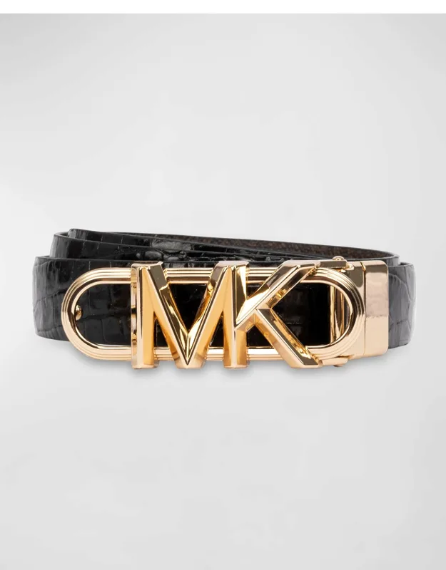 Reversible Monogram And Croc-embossed Leather Belt