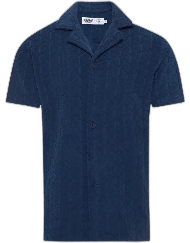 Jacquard Relaxed Fit Capri Collar Cotton Shirt