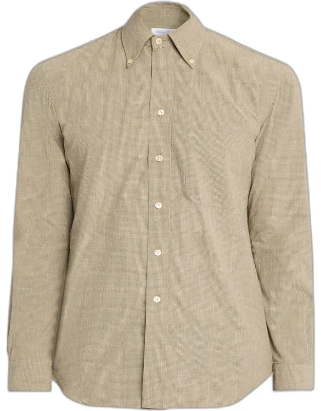 Cotton Micro-grid Check Button-down Shirt