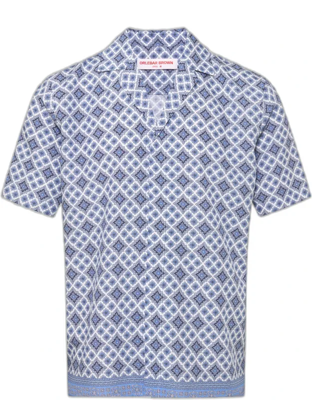 Relaxed Fit Linen Capri Collar Paisley Season Print Shirt