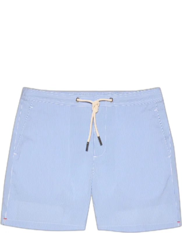 Mid-length Seersucker Stripe Drawcord Swim Shorts