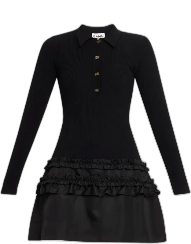 Rib-knit Long-sleeve Mini Dress